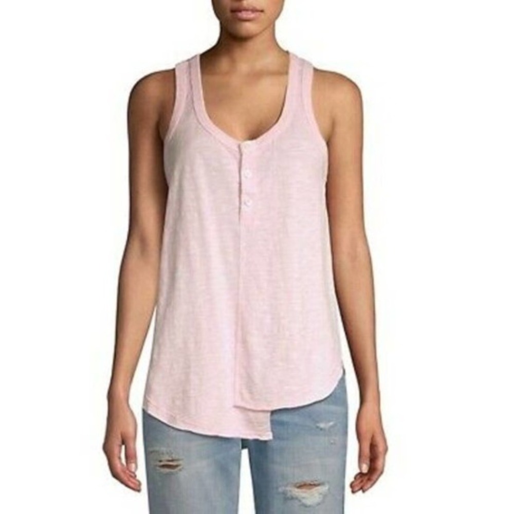 WILT Asymmetrical Tank Top Womens S Pink Henley Cotton Raw‎ Hem S
